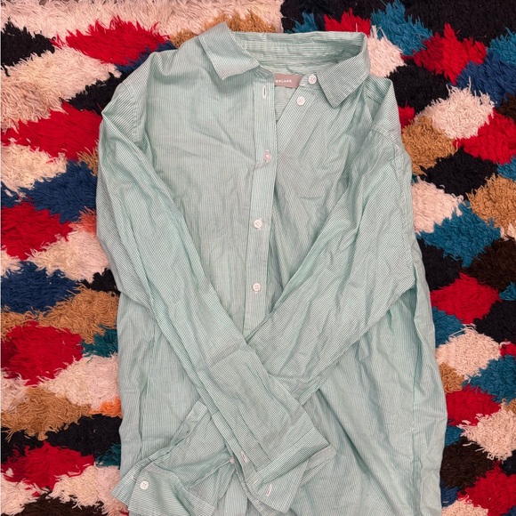Everlane Silky Cotton Shirt in green and white stripe NWOT - Picture 2 of 4